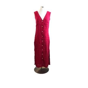 Vintage 90s J. Crew 100% Linen Maxi Dress Red Small